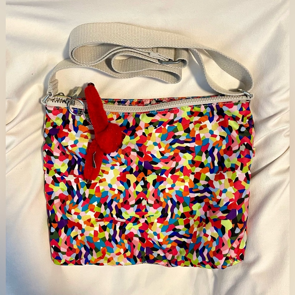 *EUC* KIPLING Davina “Confetti” Crossbody Bag - Multicolor w/Red Monkey Fob - Picture 3 of 14